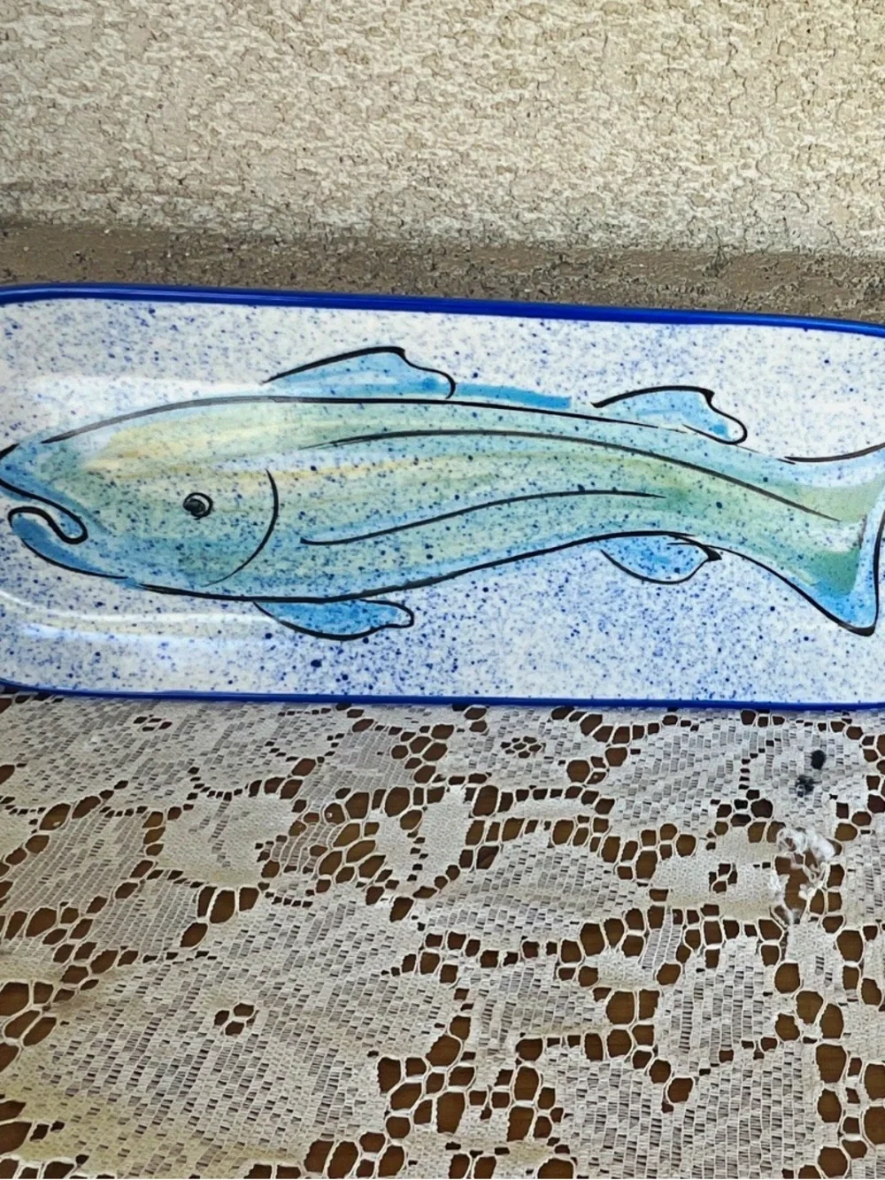 Hand-Painted Blue Fish Ceramic Platter - Decorative Serving Tray